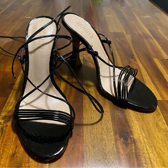 SCHUTZ Glossy Black Strappy Heels gorgeous evening sandals. One time worn. - Picture 1 of 6